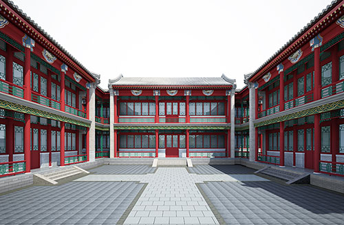 三门峡北京四合院设计古建筑鸟瞰图展示